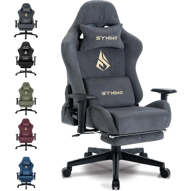 Symino Gaming Stuhl Bürostuhl Hochwertiger Stoff Ergonomisch Verstellbar Grau – Bild 1