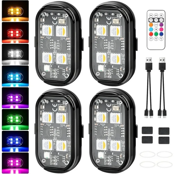 FELIXLEO LED Solarleuchte 4 Stueck Led Lichter 8 Farben Strobe Drone Light mit Fernbedienung