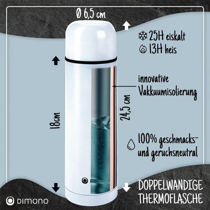 Goods+Gadgets Thermoflasche Edelstahl-Isolierflasche 500/1000ml – Thermosflasche mit Druckknopf, doppelwandiger Thermobecher Isolierkanne – Bild 3