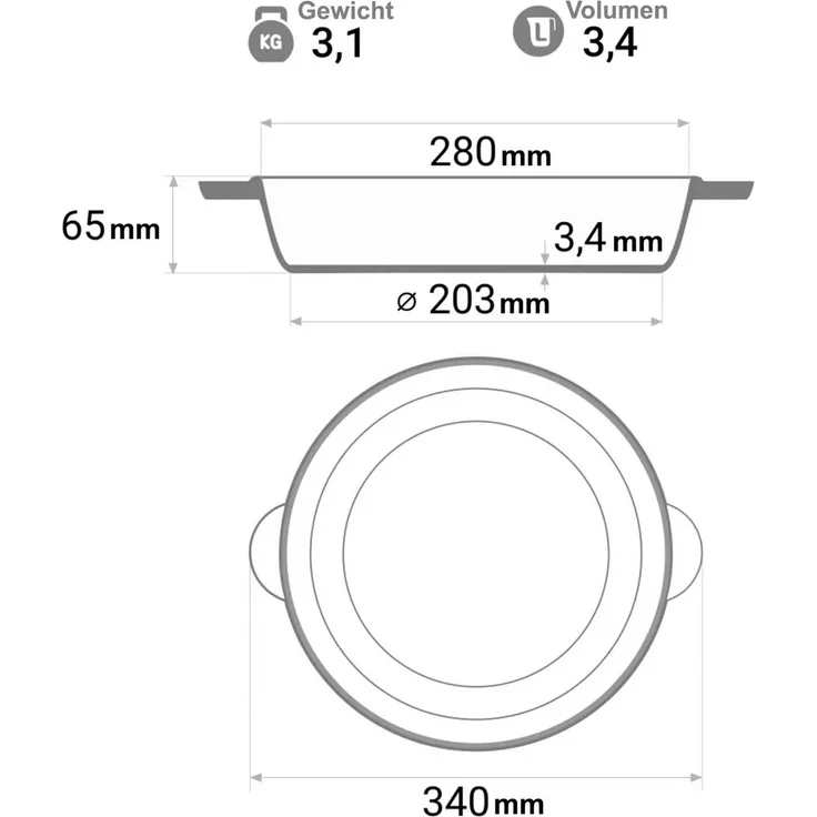 Ø28cm Gusseisenpfanne mit Glasdeckel Bräter Schmortopf aus Gusseisen zwei Griffe Servierpfanne – Bild 5