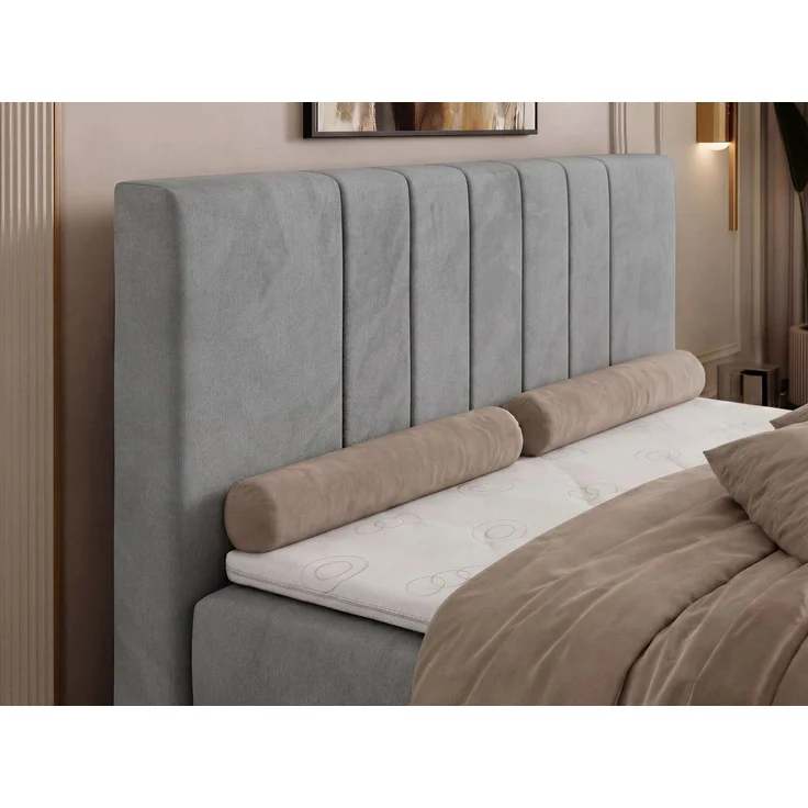 Boxspringbett INERO 160 x 200 mit Matratze H3 und Topper Visco, 7-Zonen-Multipocket-Kern, zwei Bettkästen, Doppelbett, gepolstert Kopfteil - Hellgrau Velvet – Bild 5