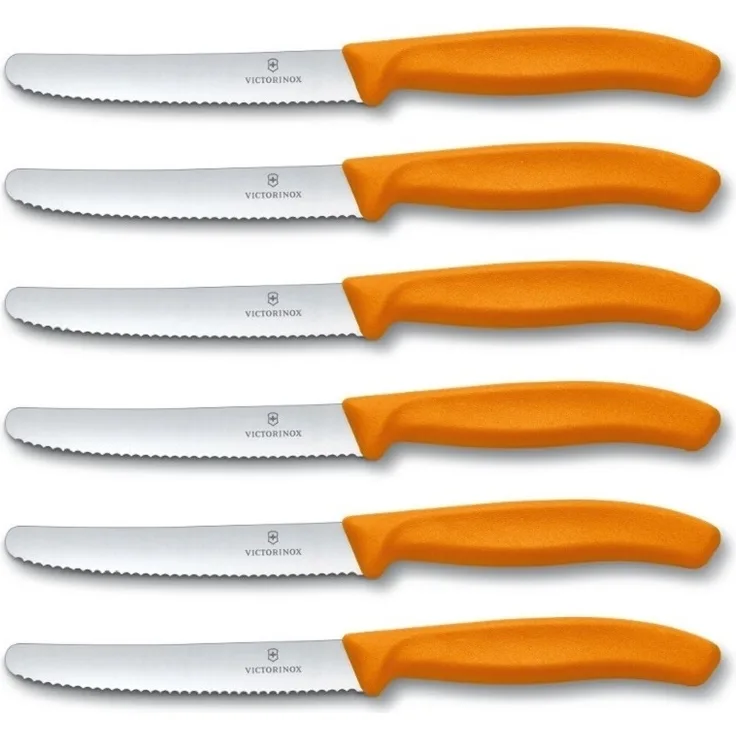 6 Stück Victorinox Tafelmesser Kunststoff, Orange, 14cm