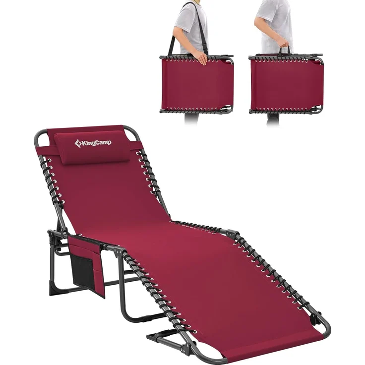 KingCamp Campingliege Sonnenliege Gartenliege klappbar 5-Stufig Verstellbarer Rückenlehne Liege Gartenstuhl Strandliege Camping Klappbett mit Kopfkissen für Garten Urlaub Outdoor Strand Pool – Bild 1