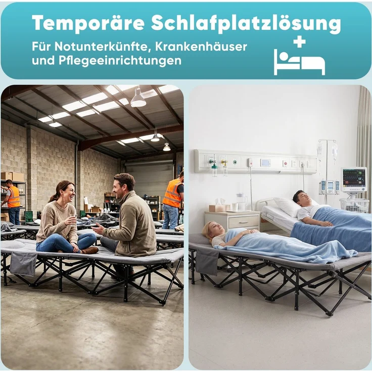 Sekey Campingbett bis 250kg, Feldbett mit integrierter Matratze, Klappbett mit Seitentasche & 14 Stützpunkten 190cm – Bild 7