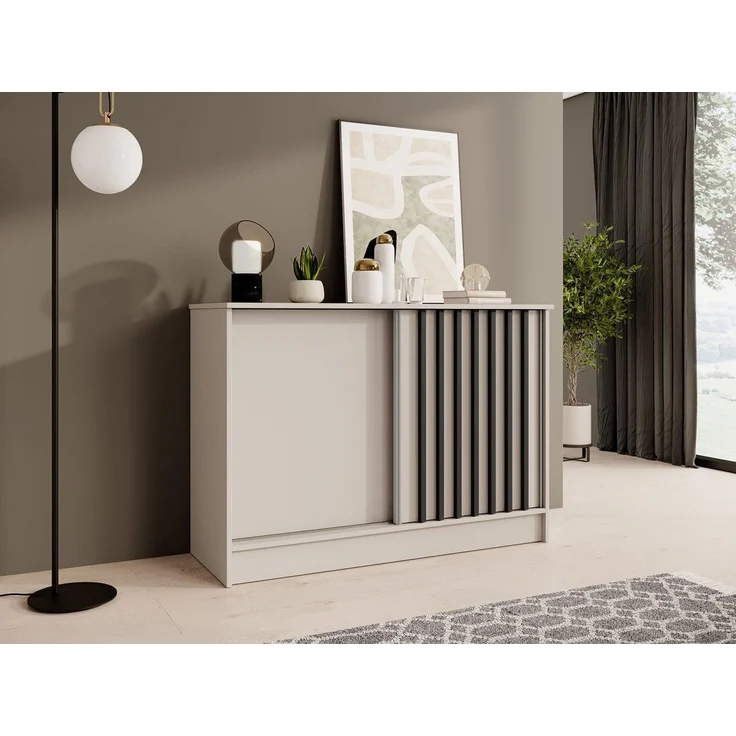 Beautysofa Kommode mit 2 Schiebetüren HORIZON (in 120 cm oder 160 cm, verschiedene Farben: Eiche Artisan, Schwarz, Weiß, Kaschmir), mit dekorativen Lamellen – Bild 5