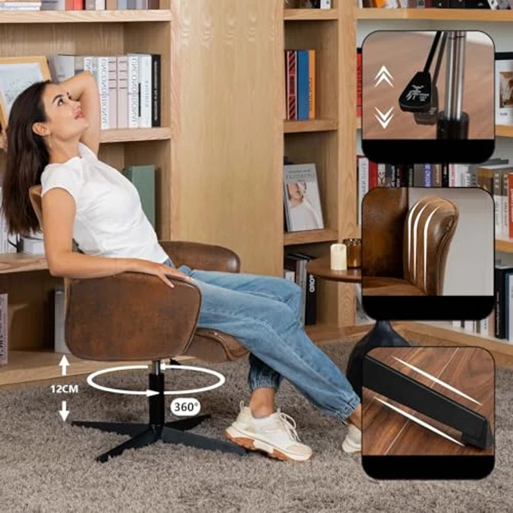 MEUBLE COSY Bürostuhl Ergonomisch Schreibtischstuhl mit höhenverstellbar Armlehnen 360° Drehbar Schminkstuhl Sessel für Büro Wohnzimmer Schlafzimmer Vanity, Wildleder, Braun – Bild 6