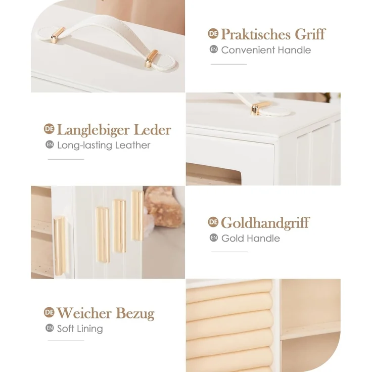 Yorbay Schmuckkasten 360° drehbar Schmuckkästchen mit 7 Schubladen, Fenster, Spiegel, 9 Bereichen, für Halsketten, Ringe, Armbänder, Ohrringe – Bild 5