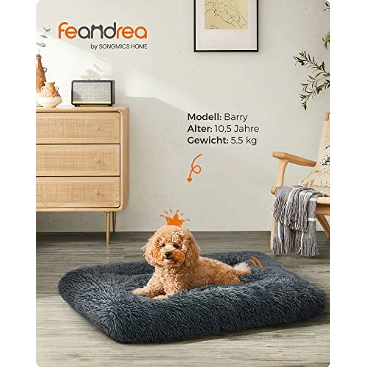 Feandrea Hundebett, Hundekissen, Flauschige Hundematte, Langer Plüsch, 80x50 cm, weiche Polsterung, maschinenwaschbar, multifunktional, dunkelgrau PGW201G02 – Bild 3
