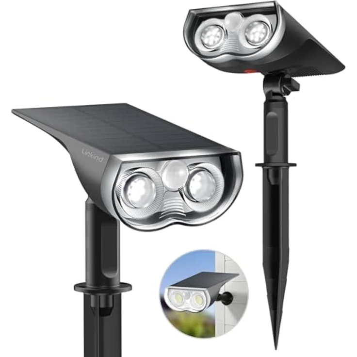 Linkind StarRay Solar Gartenleuchte mit Bewegungsmelder, 6500K Tageslichtweiss Solarlampen für außen, IP67 Außen-Wandleuchte mit Dauerlicht, 1000lm Hell Solarstrahler für Garten, Garage, 2 Stk. – Bild 2