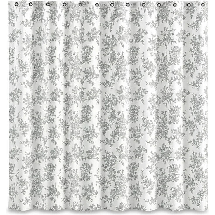 Duschvorhang mit floralem Digitaldruck wasserabweisend und schimmelresistent Weiß, 150x200 cm – Bild 1