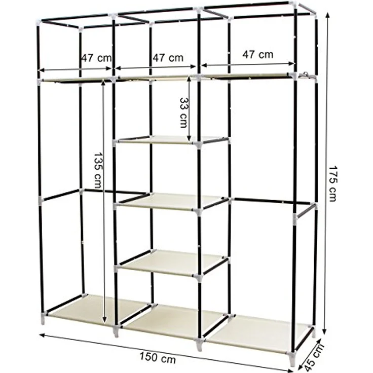 Songmics Kleiderschrank, Faltschrank, Stoffschrank, faltbare Garderobe mit 2 Kleiderstange, 175 x 150 x 45 cm, Beige RYG12M – Bild 6