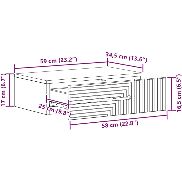 vidaXL Wandmontierter Beistelltisch Sonoma-Eiche 59 x 34,5 x 17 cm 898657 – Bild 9