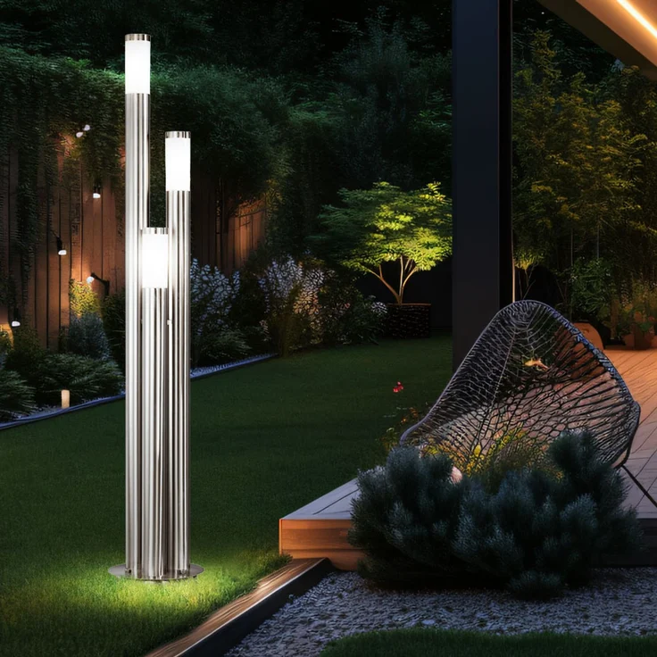 LED Stehlampe, Edelstahl silber, 3-Säulen, H 170 cm – Bild 8