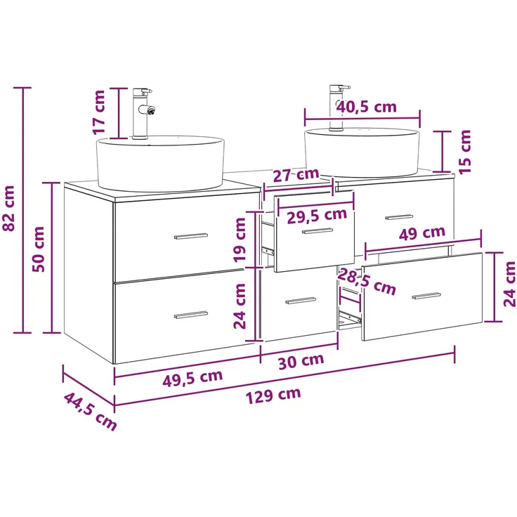 vidaXL Badezimmerschrank-Set 3 stk. Schwarz 129 x 44,5 x 82 cm 3405884 – Bild 10
