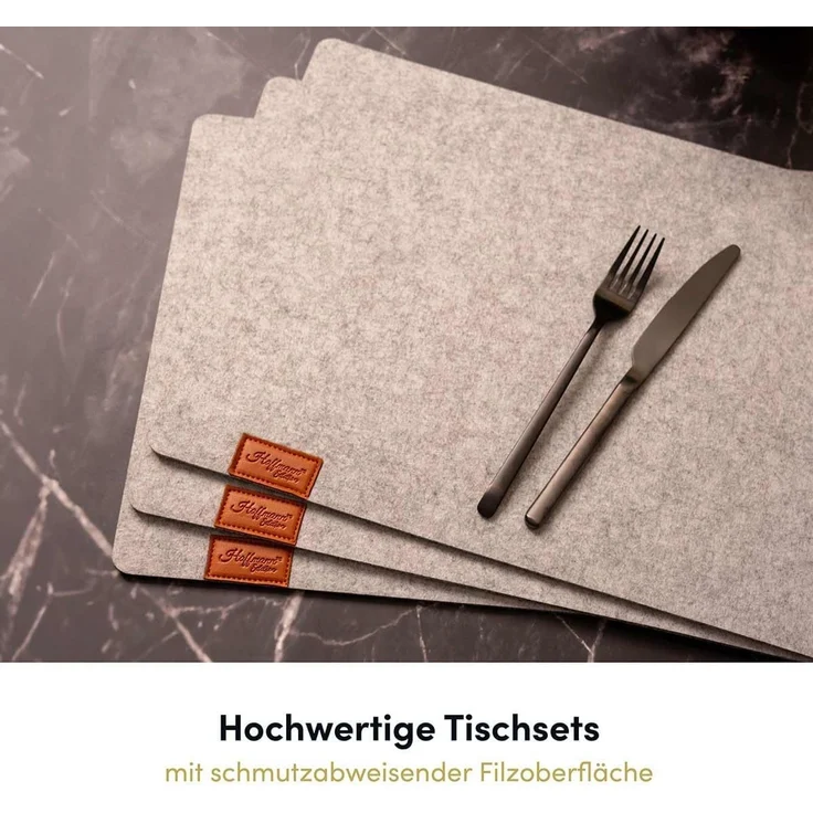 Hoffmann Germany Platzset Tischunterlage Filz 45×30 cm, 6er-Set, hellgrau, hitzebeständig, (Set, 6-St, 6x Platzset 45×30 cm), 5 mm Filz, abwaschbar, 200°C, 90% Polyester, zeitloses Design – Bild 3