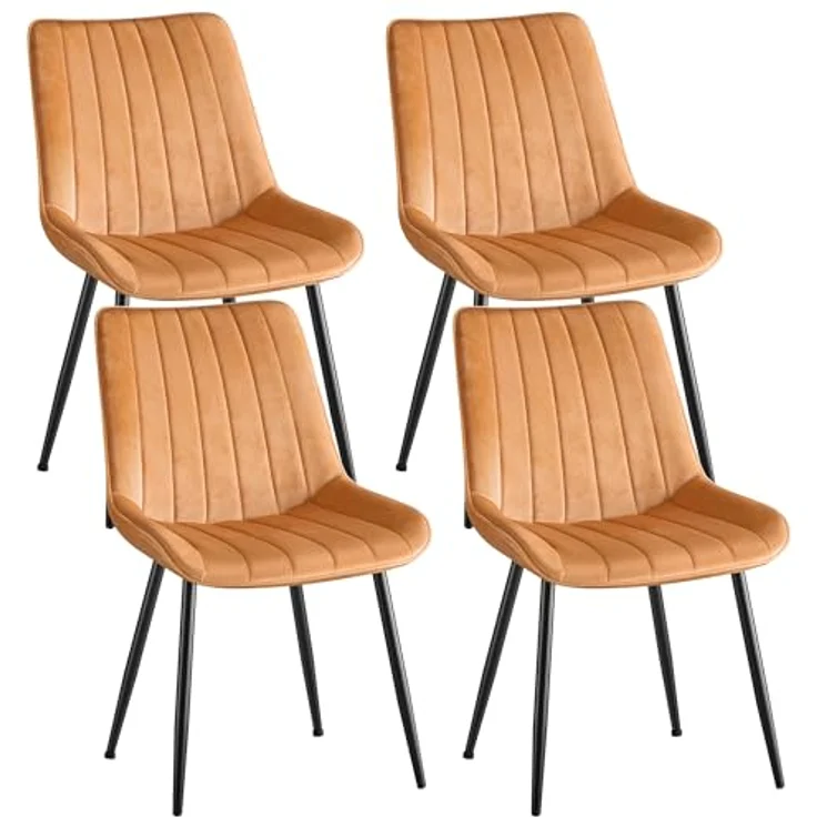 SONGMICS Esszimmerstuhl 2er Set, Küchenstuhl, Samt,Polsterstuhl, bis 120 kg belastbar, Stahlbeine, Gebogene Rückenlehne, für Esszimmer, Küche, karamellbraun-tintenschwarz LDC090K01 – Bild 2
