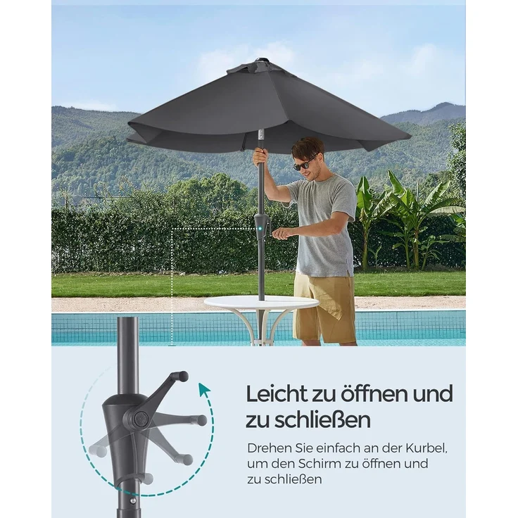 Songmics Sonnenschirm mit UV-Schutz bis UPF 50+, knickbar, Metall / Polyester grau, Ø 2 x 2,15 m – Bild 3