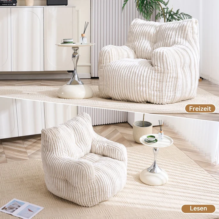 Sitzsack 94x100x70 cm, 1 Stück, Cordbezug in Beige mit Memory-Schaumstoff-Füllung – Bild 8