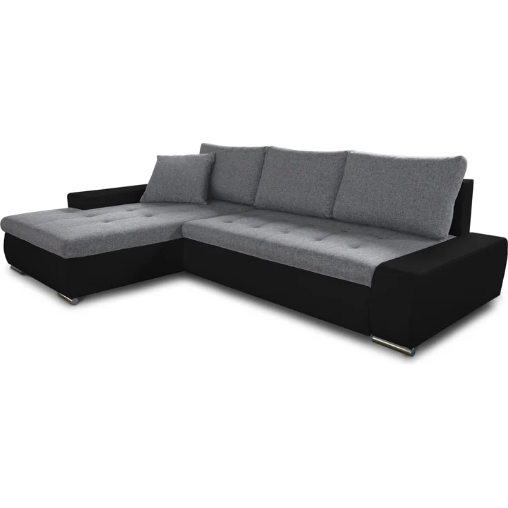 Ecksofa mit Schlaffunktion Faris - Couch mit Bettkasten, Big Sofa, Sofagarnitur, Couchgarniitur, Polsterecke (Schwarz + Grau (Madryt 1100 + Inari 91), Ecksofa Links) – Bild 2