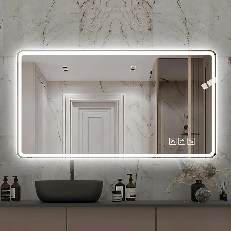 LED-Badezimmerspiegel 60 x 100 x 2.9 cm aus Sicherheitsglas und Metall, rahmenlos, dimmbar – Bild 4