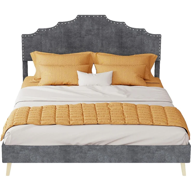 EINHOM Polsterbett 140 x 200 cm, Modernes Minimalistisches Bett, Weiches Kopfteil, Niedriges Bettgestell ohne Gasdruckfeder, Multifunktionale Schlafzimmermöbel, Grau, (Ohne Matratze) – Bild 6