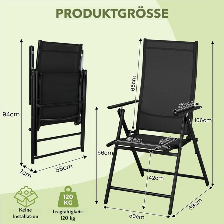 TLGREEN Klappstuhl 2-er Set Gartenstuhl,Klappbarer aus Texteline-Gewebe, (7-Fach Verstellbare Rückenlehne,Bis 120kg Belastbar, 2 St), für Garten, Terrasse, Balkon und Camping – Bild 3