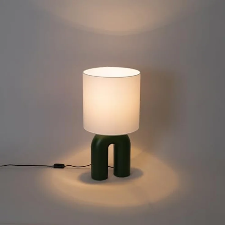 QAZQA Lotti, Skandinavische Tischleuchte in Grün mit weißem Leinen-Schirm, dimmbar, E27 Fassung, 59 cm hoch – Bild 9