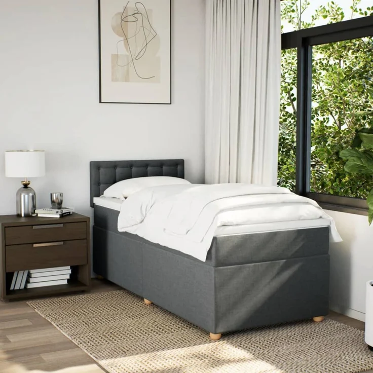 vidaXL Boxspringbett mit Matratze Dunkelgrau 100x200 cm Stoff 3288906 – Bild 4