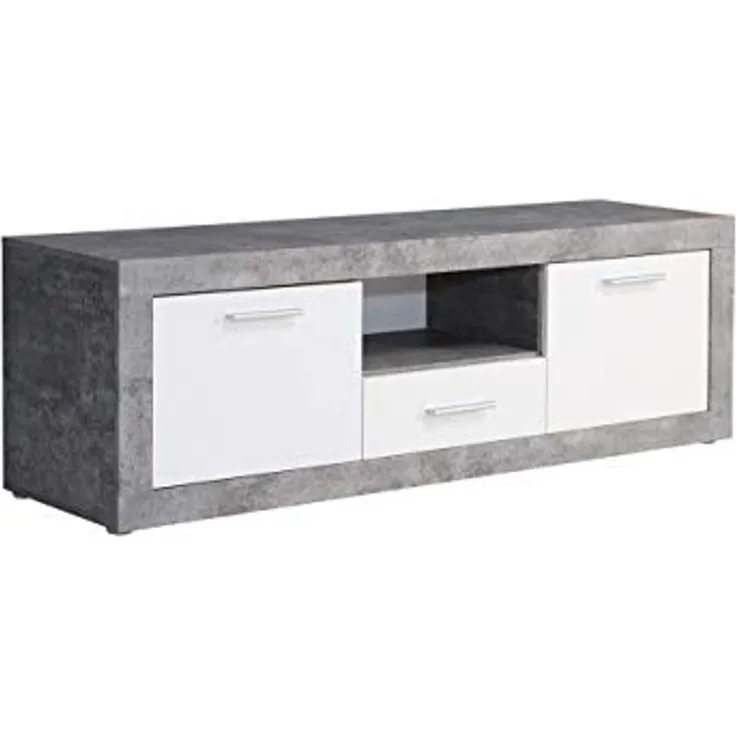 FORTE Baccio TV-Unterschrank, Holzwerkstoff, Grau/Weiß, 147,7 x 49,8 x 41 cm