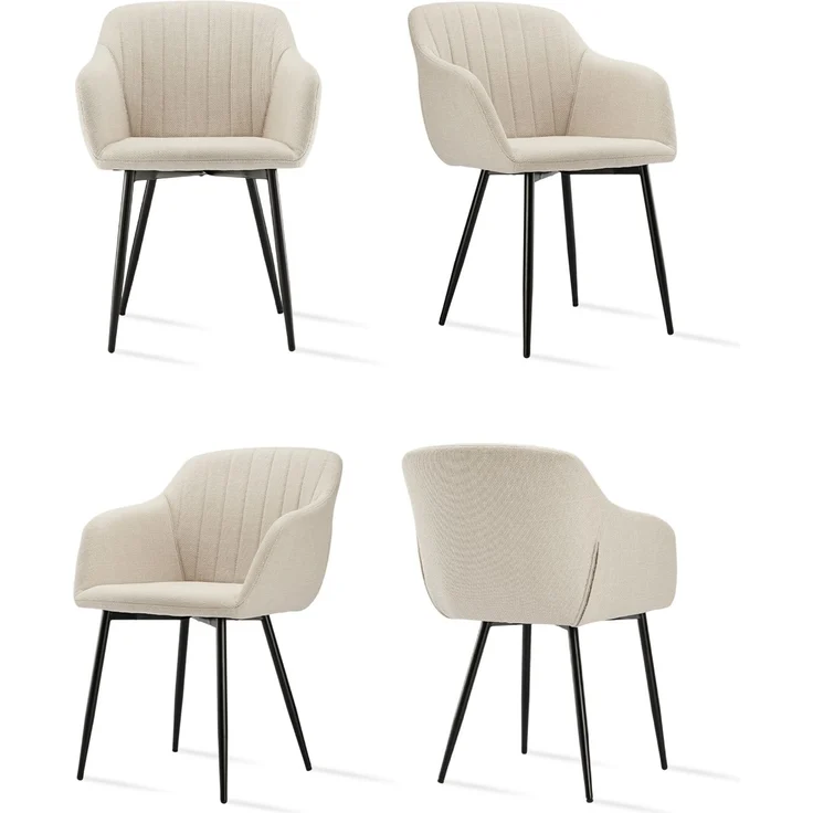 GOEURVANT 711 Esszimmerstühle 4er-Set mit Armlehnen, Webstoff - Beige Stoff – Bild 1