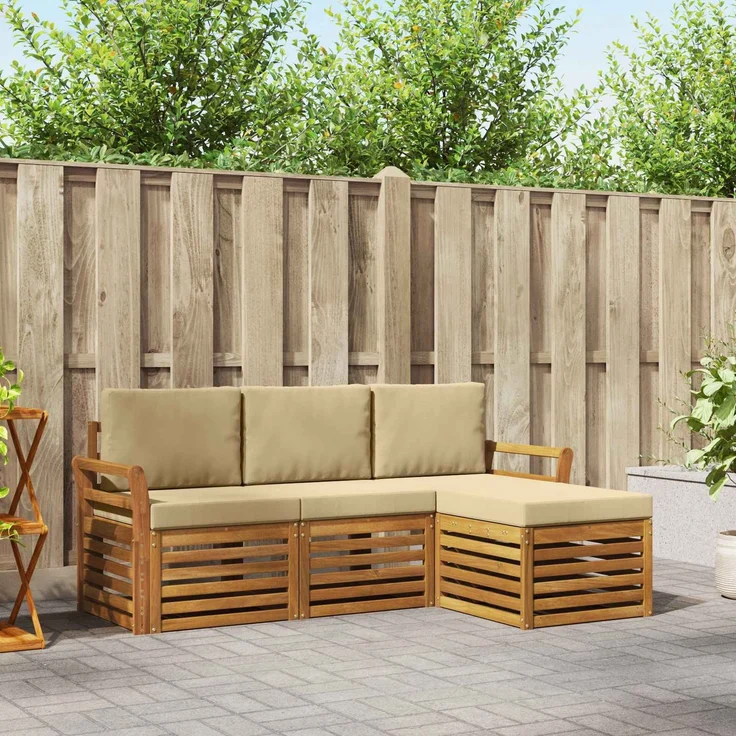 vidaXL Outdoor-Sofagarnitur 4 stk. 4-Sitzer Natur und Beige 3374613 – Bild 1