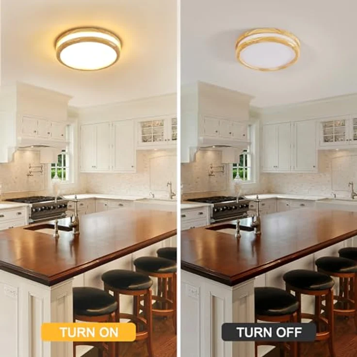 Goceo Moderne LED Deckenleuchte 24W, 30CM Runde Natürliche Holz Deckenleuchte, Deckenlampe für Schlafzimmer Küche Flur Eingang, 3000K Warmes Licht – Bild 4