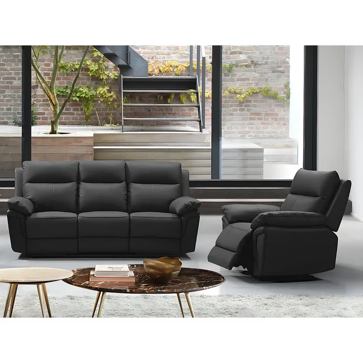 Vente-unique - Relaxgarnitur 3+1 - Büffelleder - Schwarz - PAKITA