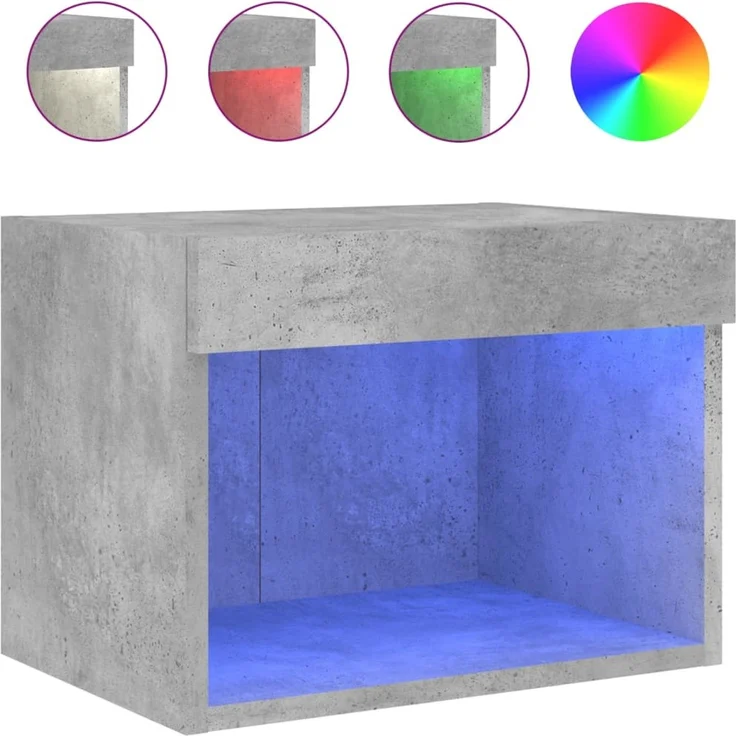 2er-Set Wand-Nachttische, Beistelltische Schlafzimmer mit LED-Leuchten Betongrau – Bild 7