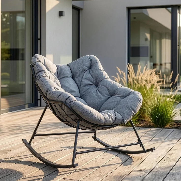 Korb-Schaukelstuhl Villeneuve 85x90x91 cm Schwarz/Grau [en. casa] – Bild 1