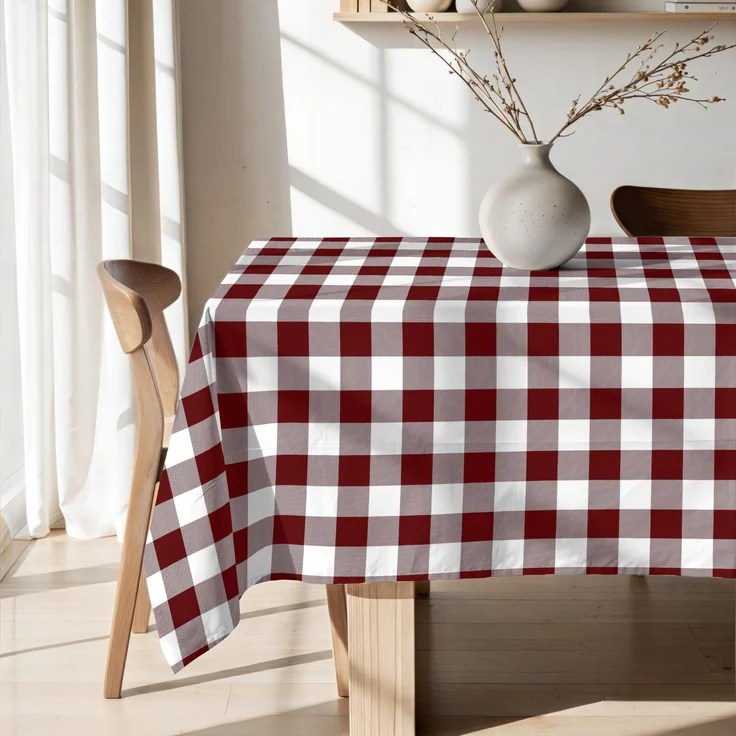 BELUM Tischdecke, harzbeschichtet, fleckenabweisend, granatrot, kariert, Vichy-Größe, 200x140 cm, fleckenabweisende Tischdecke, Vichy-Granatrot, Tischdecke aus 100% Bio-Baumwolle – Bild 1