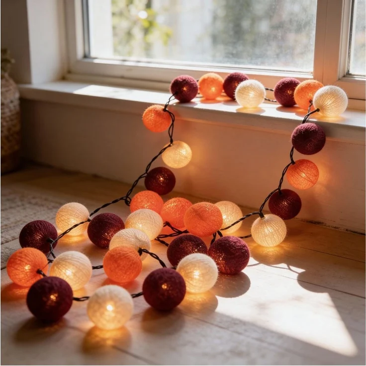 Guru-Shop LED-Lichterkette Stoff Ball Lichterkette, 20`er LED Kugel.. – Bild 3