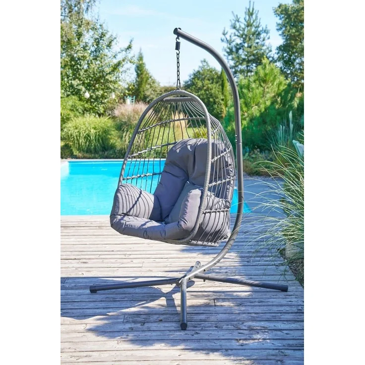 Outdoor Hängesessel XABI, Dunkelgrau, Grau, Stahlrahmen, (1-St), Kunststoffgeflecht, mit Kissen, B 110 x H 198 x T 108 cm – Bild 3