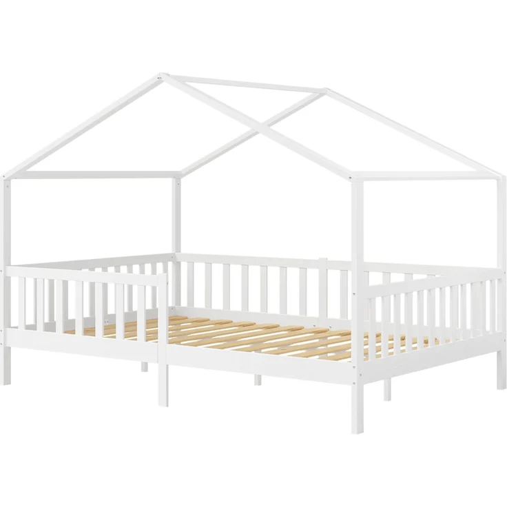 Bellabino 'Bia' Hausbett 140x200 cm, weiß, Kiefer Massivholz, Montessori Kinderbett mit Rausfallschutz und Lattenrost – Bild 2