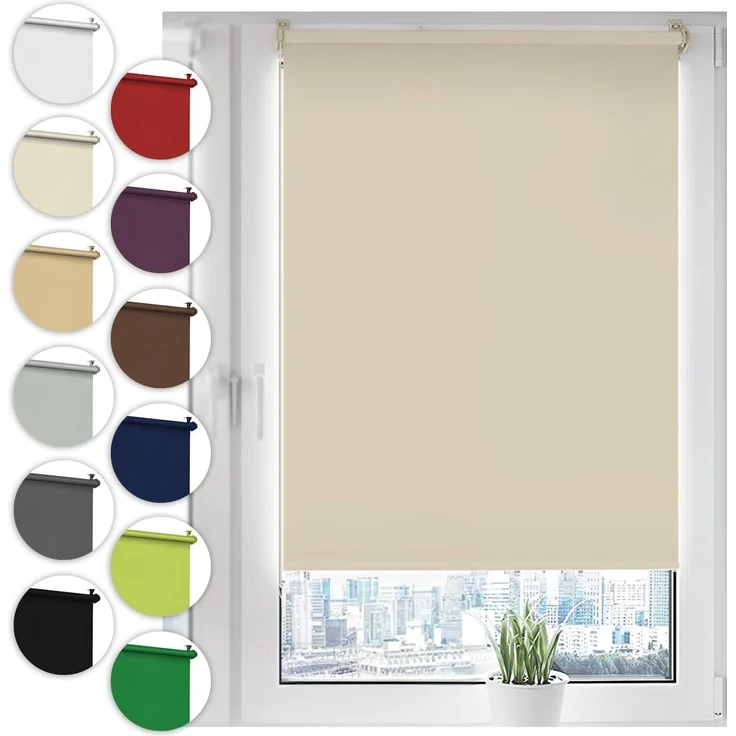 Verdunkelungsrollo Klemmfix ohne Bohren 100x210 cm Creme Verdunklungsrollo Fensterrollo Rollo Seitenzugrollo Klemmrollo für Fenster & Tür – Bild 1