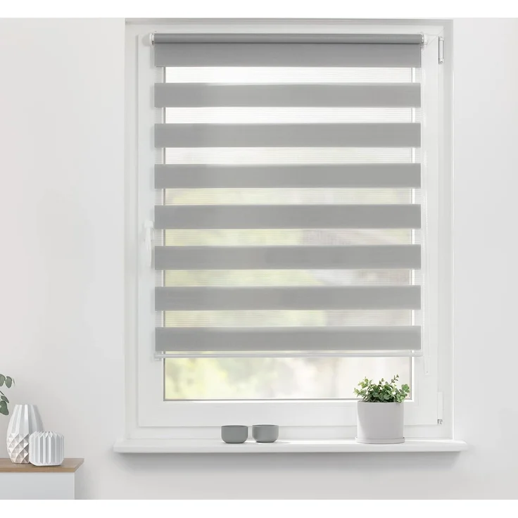Lichtblick Doppelrollo  Kopenhagen Klemmfix ohne Bohren, Streifen, Blickdicht, Klemmträger-Montage, Sichtschutz, Wandmongtage, Deckenmontage, für Fenster und Türen Grau, 150,0 cm, 80,0 cm – Bild 2