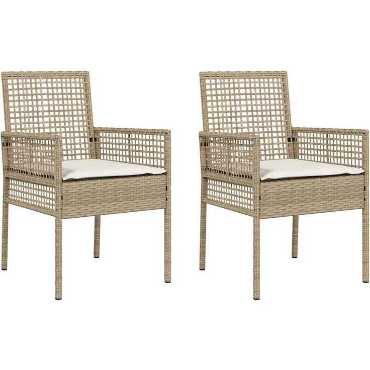 vidaXL Gartenstuhl mit Kissen 2 pcs Beige 55 x 53 x 85 cm Poly-Rattan 42003449 – Bild 1