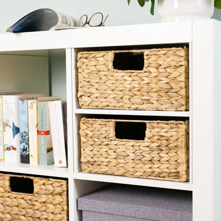 HMF Regalkorb Handgeflochtener Aufbewahrungskorb aus Wasserhyazinthe Seegras (4 St), Aufbewahrungsbox passend für Kallax Regal halbes Fach, 30 x 34 x 15 cm – Bild 2