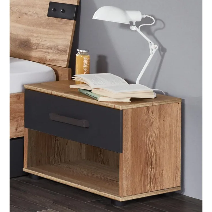 Nachttisch Lakewood / Liverpool, Holzwerkstoff, Schwarz, Holzfarben, 46 x 38 x 40 cm