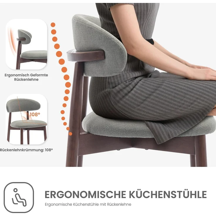 COLAMY Esszimmerstühle 6er Set, Polsternder Stühle Esszimmer mit Rückenlehne, Moderne Küchenstühle Gepolstert, Stoff Dining Chairs mit Back und Holzbeinen für Esszimmer, Küche, Restaurant, Grün – Bild 4