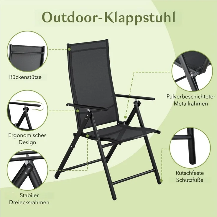 TLGREEN Klappstuhl 2-er Set Gartenstuhl,Klappbarer aus Texteline-Gewebe, (7-Fach Verstellbare Rückenlehne,Bis 120kg Belastbar, 2 St), für Garten, Terrasse, Balkon und Camping – Bild 2