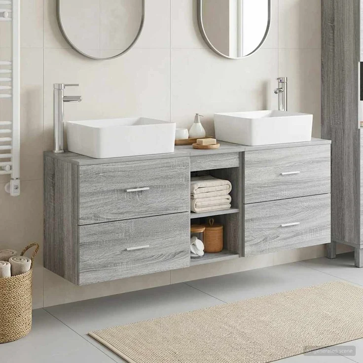 vidaXL Badezimmerschrank-Set 3 stk. Grau Sonoma 136 x 35 x 80 cm 3405856 – Bild 1