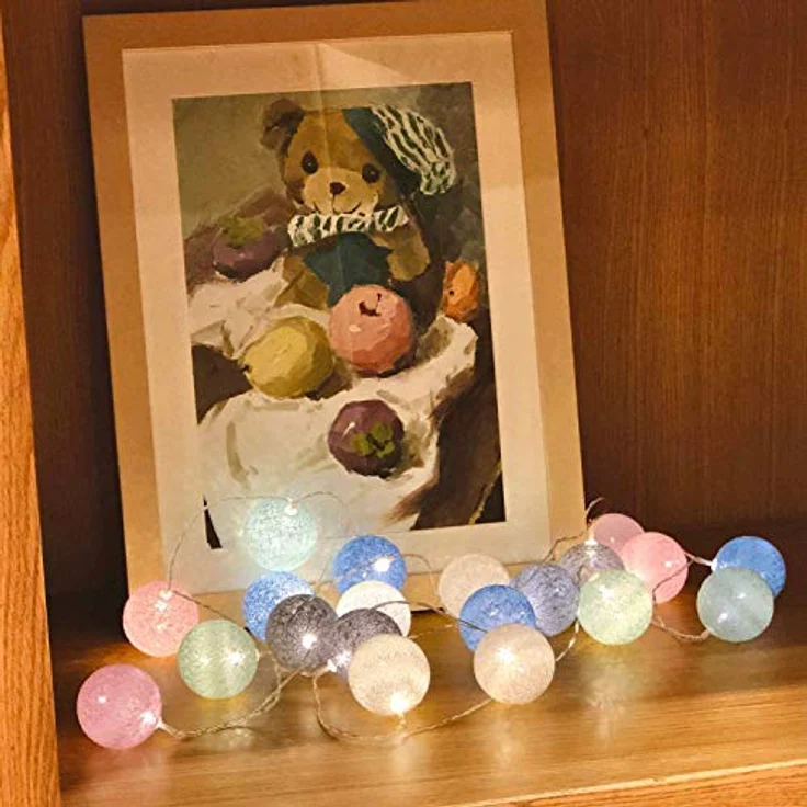 LED Lichterkette Baumwollkugeln Batteriebetrieben, 3,3m 20er Cotton Ball Lichterketten Kugeln Nachtlicht für Weihnachten, Hochzeit, Party, Zimmer, Wohnheim, Innen Deko – Bild 4