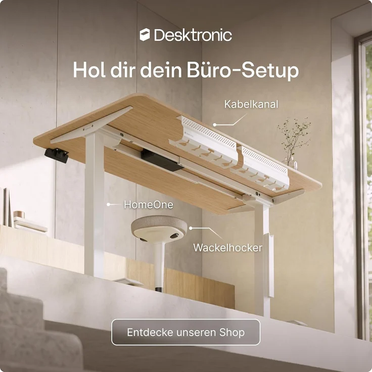 Desktronic Elektrisch Höhenverstellbarer Schreibtischgestell HomeOne , Weiß, mit Memory-Funktion, Anti-Kollisions Technologie, USB-A und USB-C-Ladeanschlüssen – Bild 9