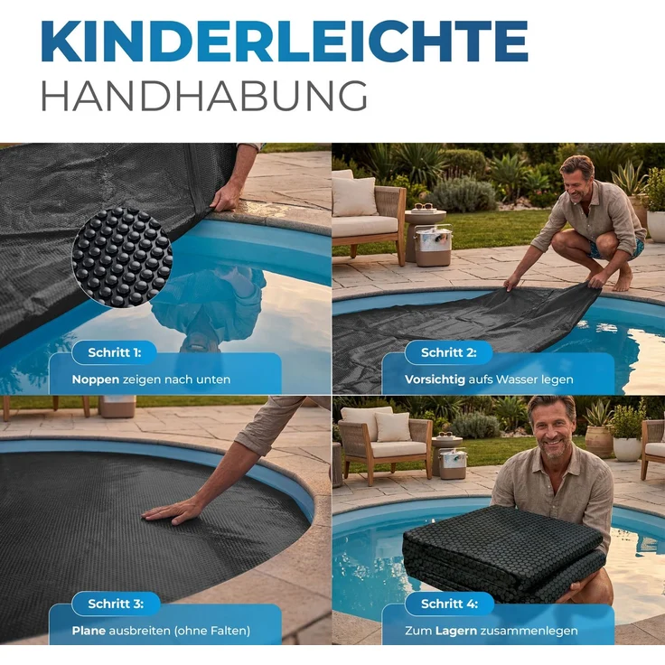 Miganeo Pool Solarfolie Ø 457 cm Deluxe rund | schwarz | 180 my | 12 mm Luftblasen – Bild 4